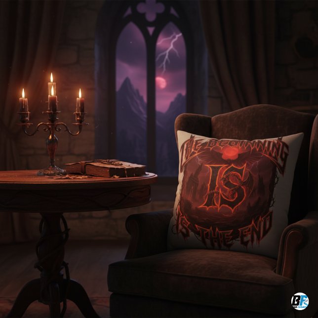 Dark Fantasy Dragon "The Beginning is the End"  Throw Pillow (Creator Uploaded)