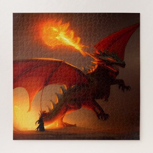 Dark Fantasy Dragon With Ball Of Flames Jigsaw Puzzle
