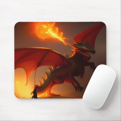 Dark Fantasy Dragon With Ball Of Flames Mouse Pad