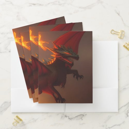 Dark Fantasy Dragon With Ball Of Flames Pocket Folder
