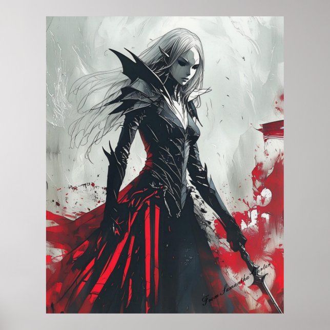 Dark Fantasy Elf Warrior Poster – Gothic Wall Art (Front)