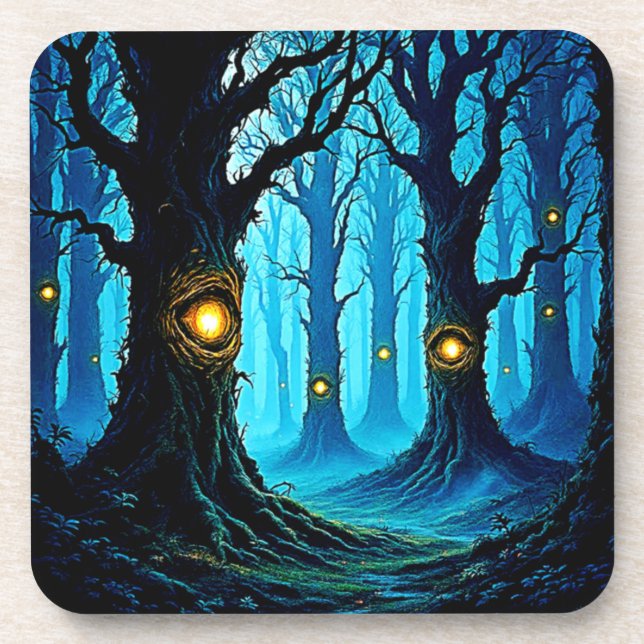Dark Fantasy Eyeball Forest Design Beverage Coaster (Front)