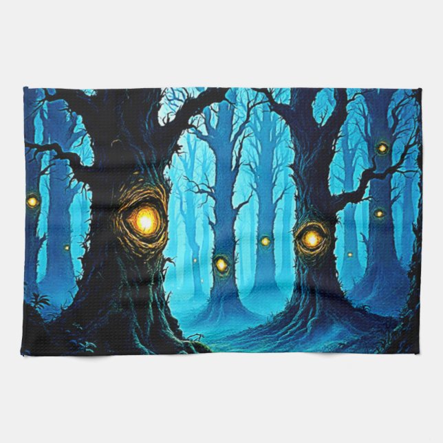 Dark Fantasy Eyeball Forest Design Kitchen Towel (Horizontal)