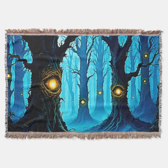 Dark Fantasy Eyeball Forest Design Throw Blanket (Front)