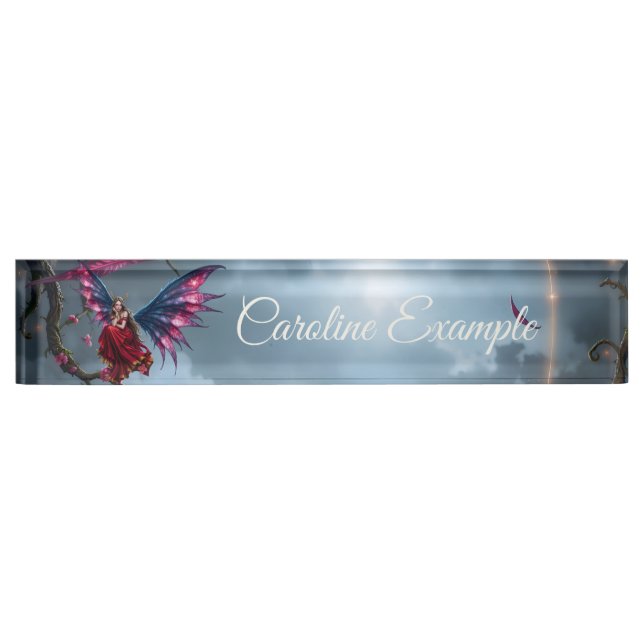 Dark Fantasy Fairy Queen with Butterfly Wings Desk Name Plate (Front)