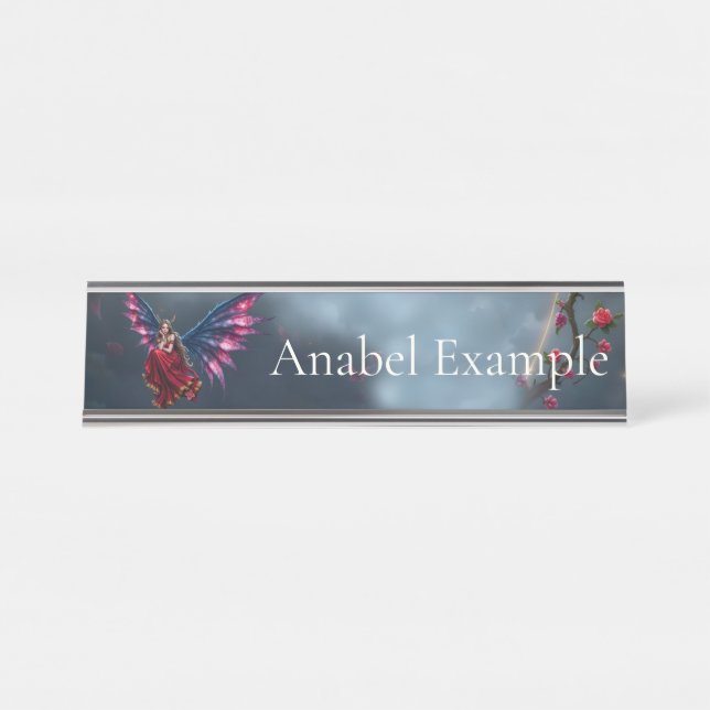 Dark Fantasy Fairy Queen with Butterfly Wings Desk Name Plate (Front)