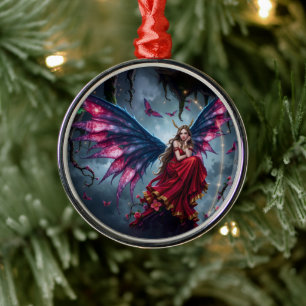 Dark Fantasy Fairy Queen with Butterfly Wings Metal Ornament
