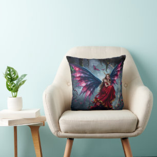 Dark Fantasy Fairy Queen with Butterfly Wings Throw Pillow