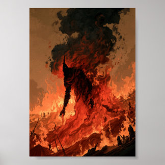 Dark Fantasy Fiery Demon Rising from Flames Poster