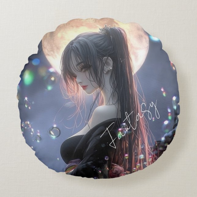Dark fantasy girl / Aesthetic Round Pillow (Front)