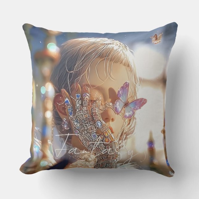 Dark Fantasy Girl -  Downtown Aesthetic Outdoor Pillow (Front)