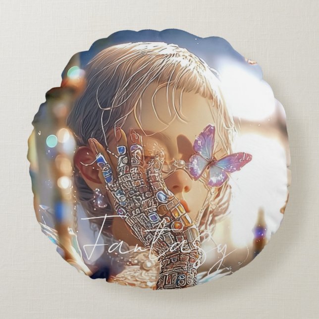 Dark Fantasy Girl -  Downtown Aesthetic Round Pillow (Front)