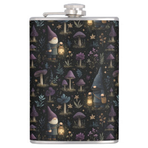Dark Fantasy Gnome and Mushroom Pattern Flask