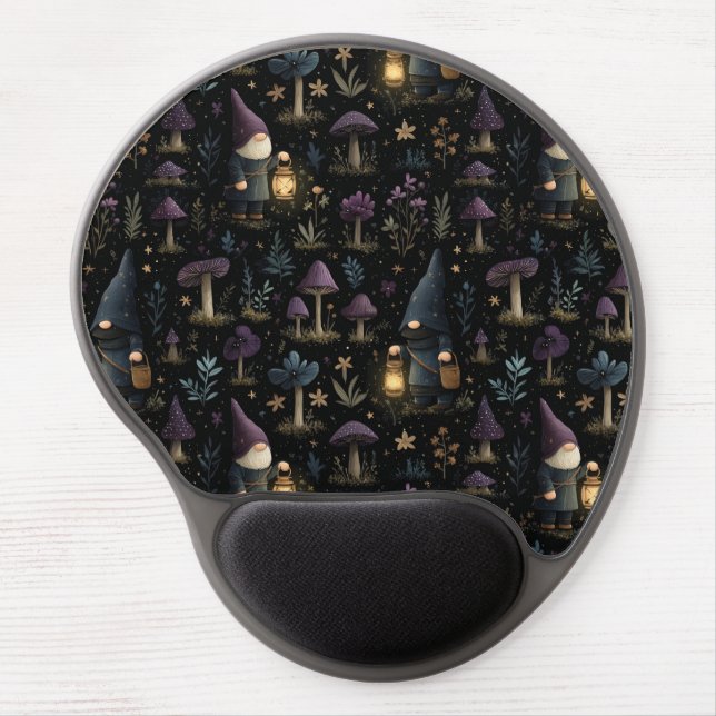 Dark Fantasy Gnome and Mushroom Pattern Gel Mouse Pad (Front)
