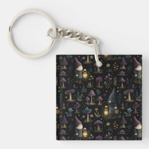 Dark Fantasy Gnome and Mushroom Pattern Keychain