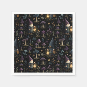 Dark Fantasy Gnome and Mushroom Pattern Napkins