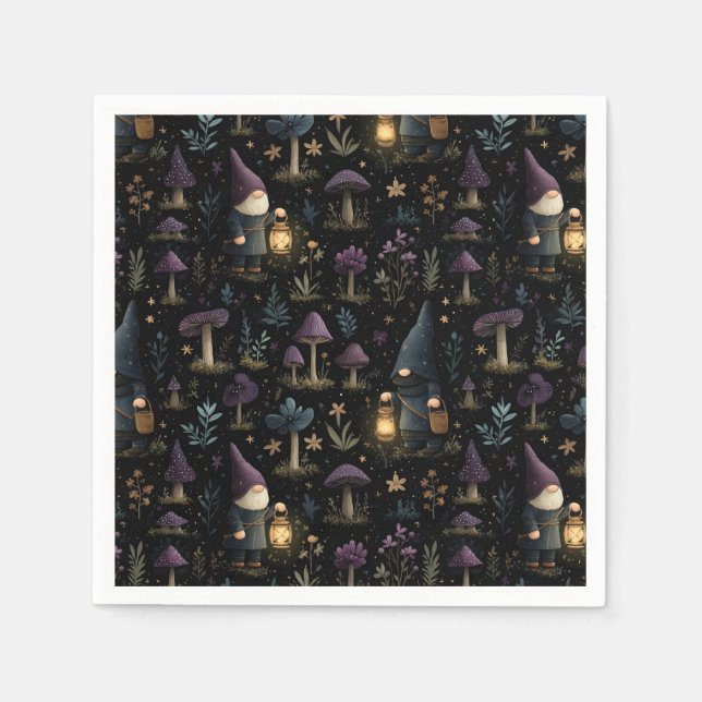 Dark Fantasy Gnome and Mushroom Pattern Napkins (Front)