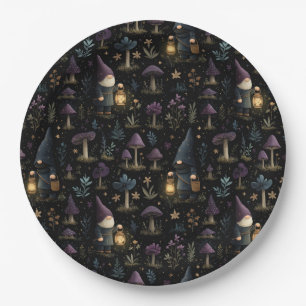 Dark Fantasy Gnome and Mushroom Pattern Paper Plates