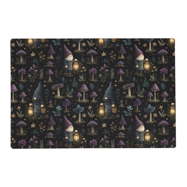 Dark Fantasy Gnome and Mushroom Pattern Placemat (Front)