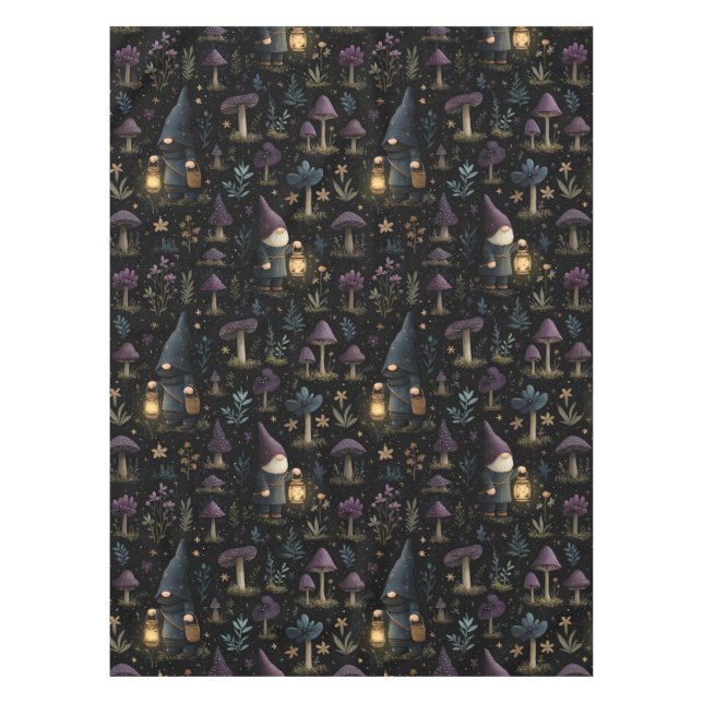 Dark Fantasy Gnome and Mushroom Pattern Tablecloth (Front)