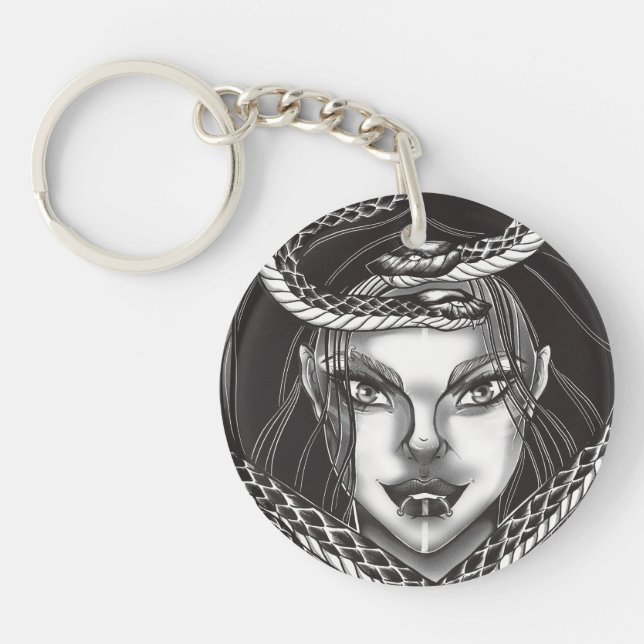 Dark Fantasy Gorgon Snake Woman Keychain (Front)