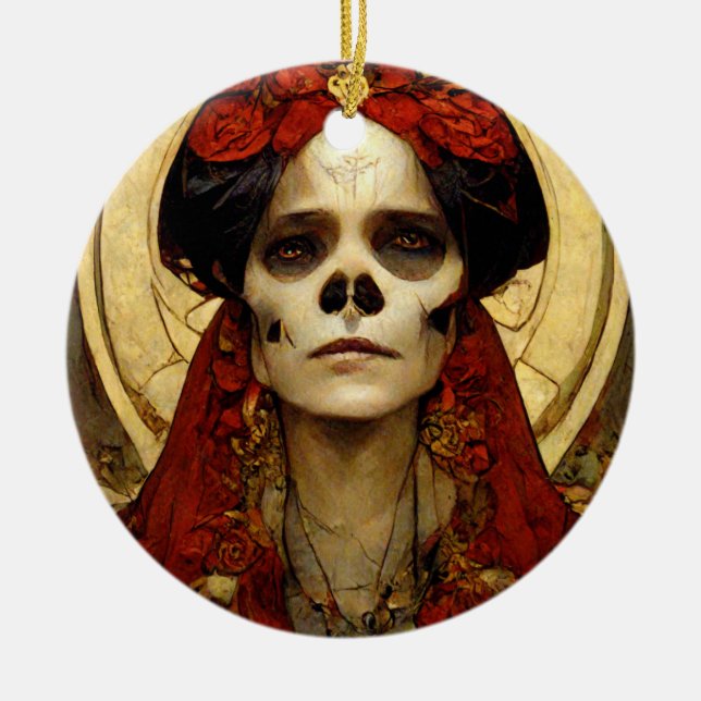 Dark Fantasy Gothic Skull Woman 3 Ceramic Ornament (Front)