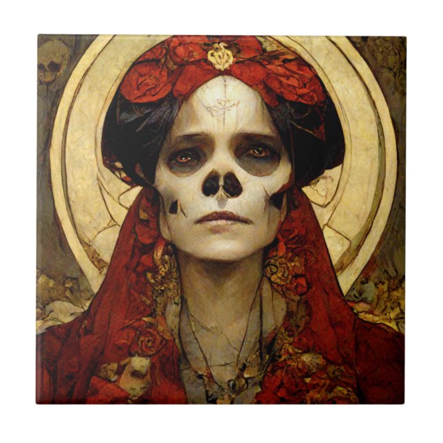 Dark Fantasy Gothic Skull Woman 3 Ceramic Tile (Front)