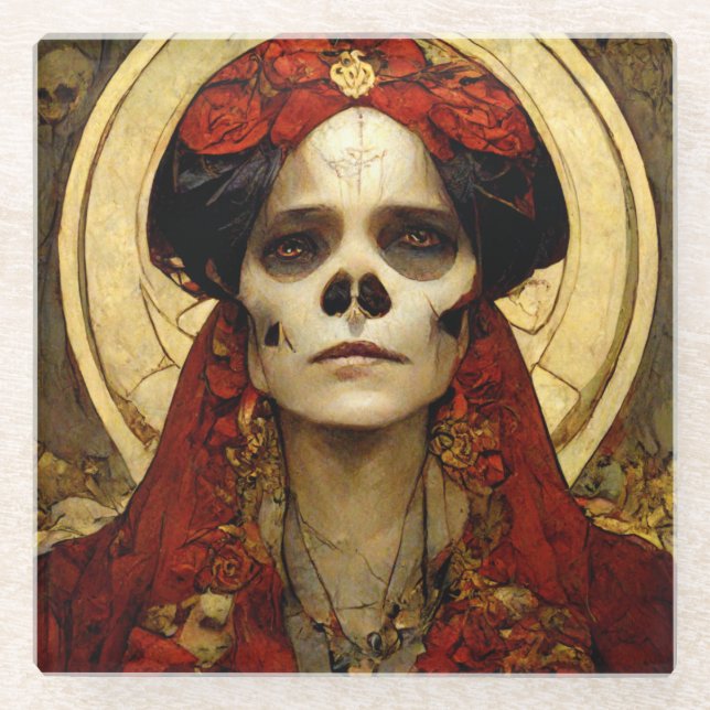 Dark Fantasy Gothic Skull Woman 3 Glass Coaster (Front)