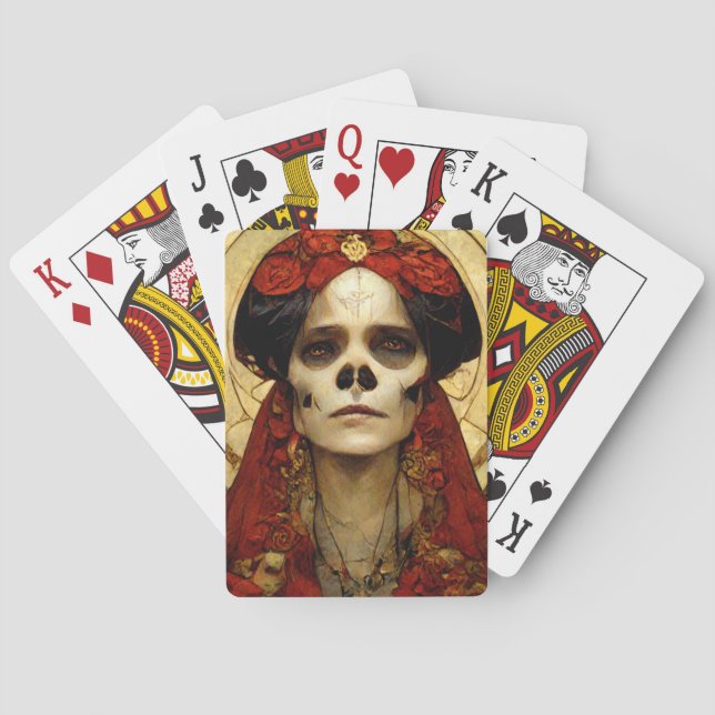 Dark Fantasy Gothic Skull Woman 3 Poker Cards (Back)