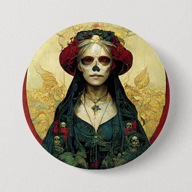 Dark Fantasy Gothic Skull Woman Button (Front)