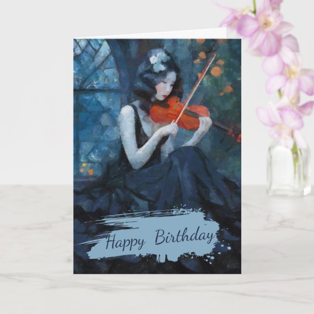 Dark Fantasy Gothic Violinist in Moonlit Garden Card (Orchid)