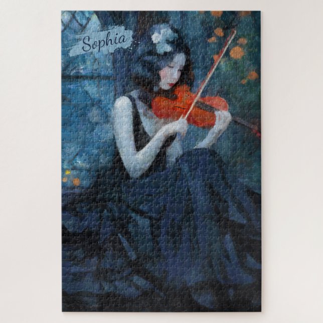 Dark Fantasy Gothic Violinist in Moonlit Garden Jigsaw Puzzle (Vertical)