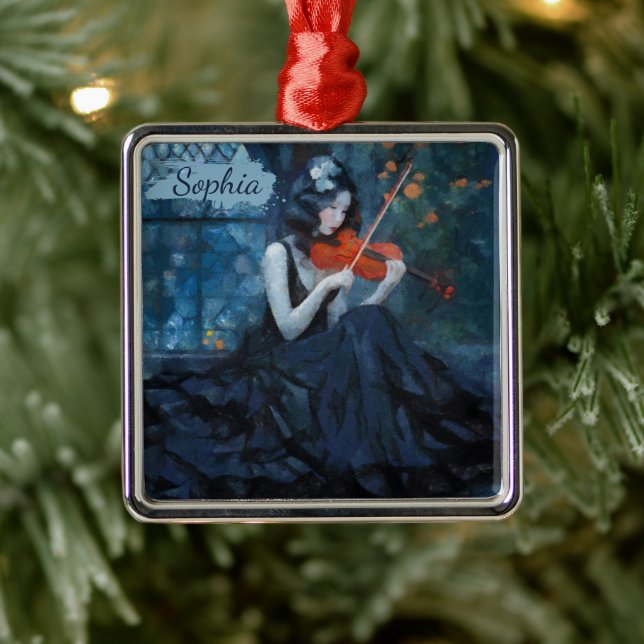 Dark Fantasy Gothic Violinist in Moonlit Garden Metal Ornament (Tree)