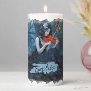 Dark Fantasy Gothic Violinist in Moonlit Garden Pillar Candle