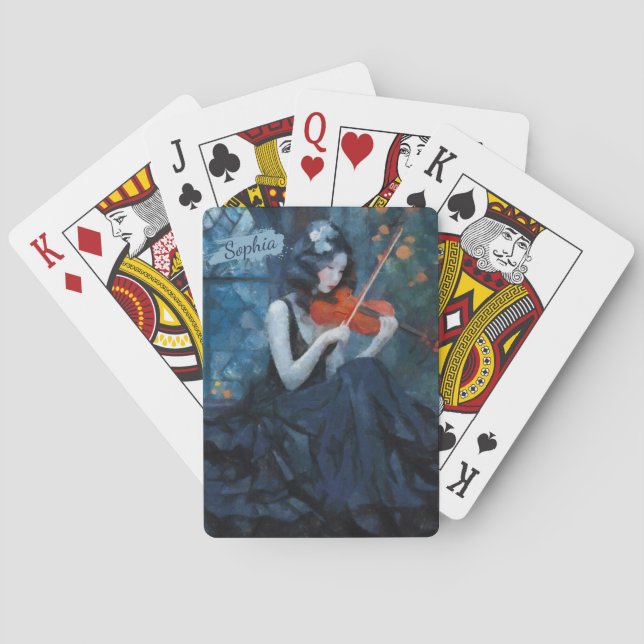 Dark Fantasy Gothic Violinist in Moonlit Garden Poker Cards (Back)