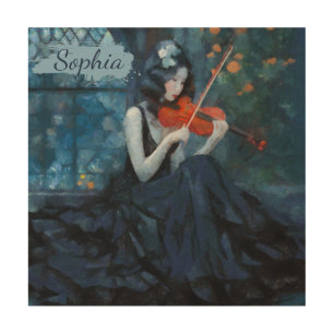 Dark Fantasy Gothic Violinist in Moonlit Garden Wood Wall Art