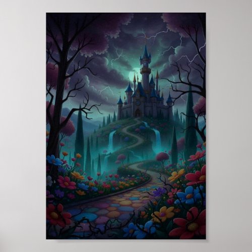 Dark Fantasy Haunted Castle Gothic Rainbow Poster