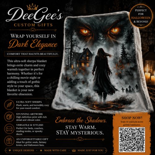 Dark Fantasy Monster Eyes & Spooky Graveyard Sherpa Blanket