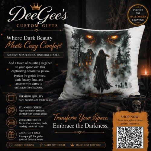 Dark Fantasy Monster Eyes & Spooky Graveyard Throw Pillow