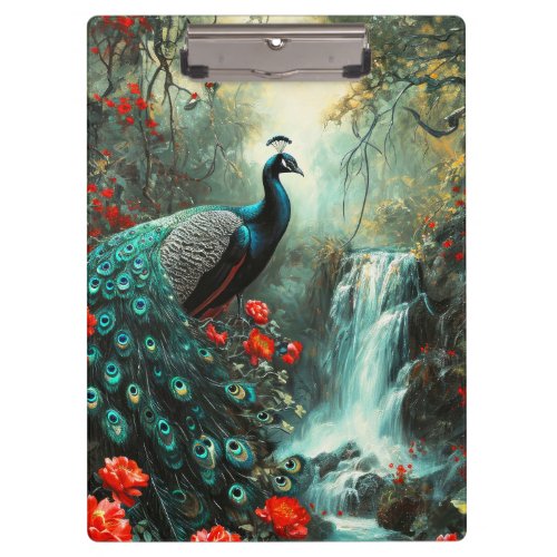 Dark Fantasy Peacock and Waterfall Clipboard