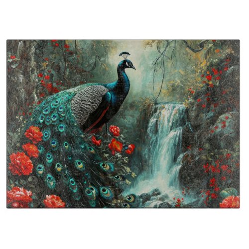 Dark Fantasy Peacock and Waterfall Cutting Board