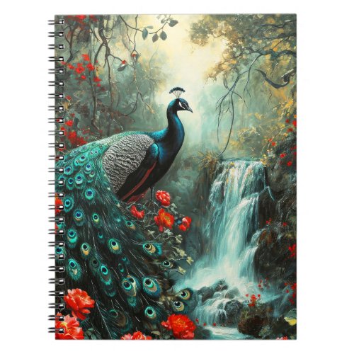 Dark Fantasy Peacock and Waterfall Notebook