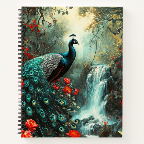 Dark Fantasy Peacock and Waterfall Notebook