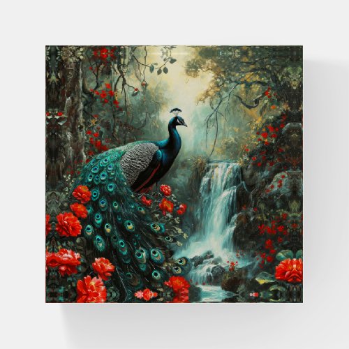 Dark Fantasy Peacock and Waterfall Paperweight