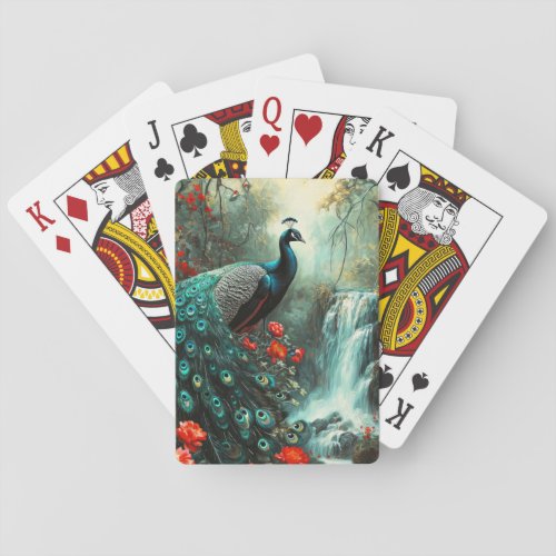 Dark Fantasy Peacock and Waterfall Playing Cards