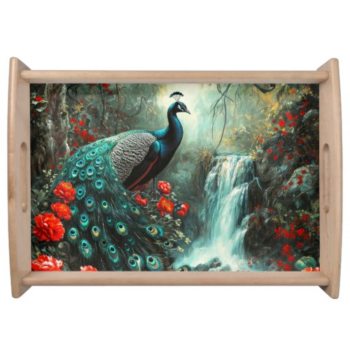 Dark Fantasy Peacock and Waterfall Serving Tray