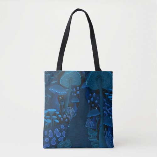 Dark Fantasy Shroomy Wonderland Blue  Green Tote Bag
