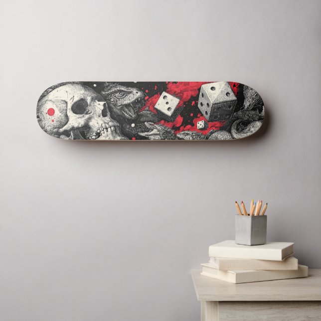 Dark Fantasy Skull and Dice Illustration Skateboard (Wall Art (Horz))