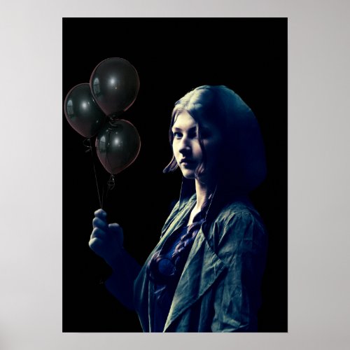Dark Fantasy Vintage Woman with Black Ballon  Poster
