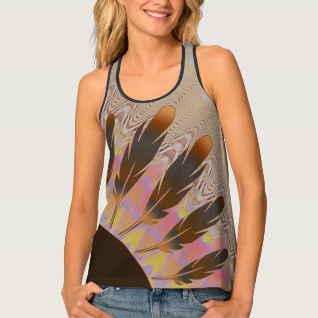 Dark Feather Sun and Wavy Rainbow Chevron Tank Top (Front)